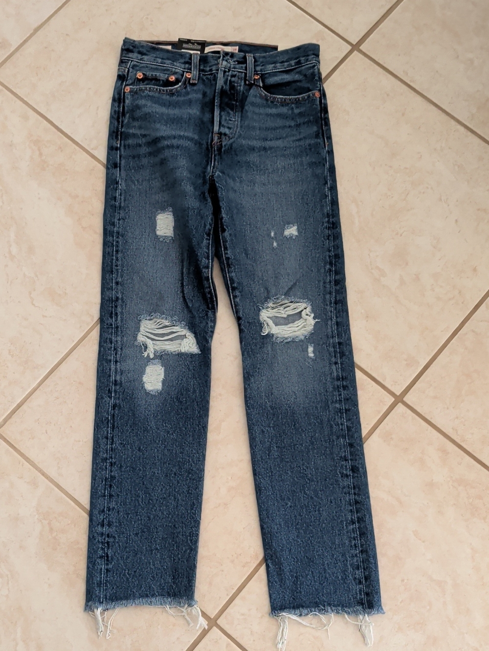 Levi's Dark Blue Straight-Leg Distressed Jeans